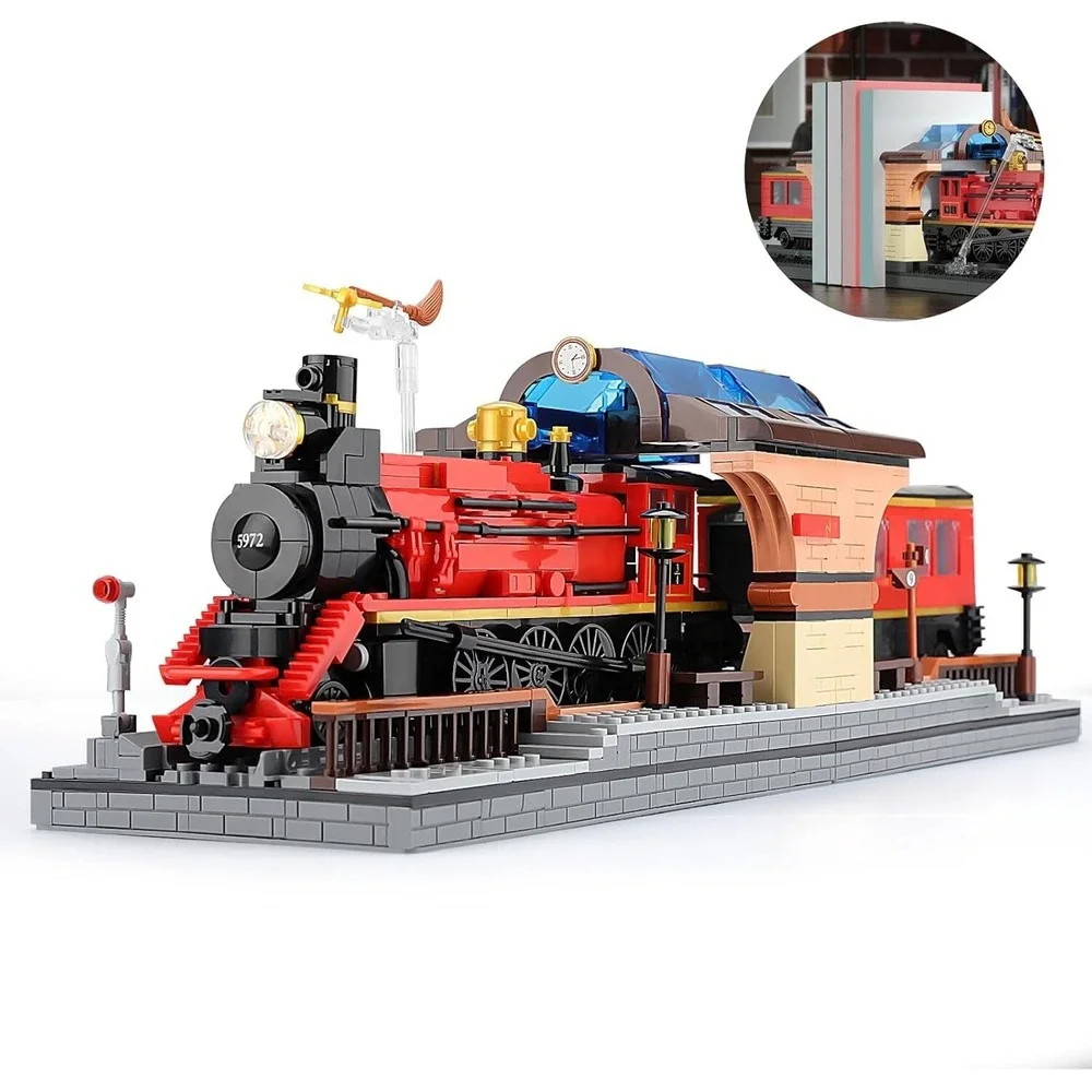 WALARLO 2 in 1 Harry Train & Bookshelf Building Set, Ideal Collectible 1068pc